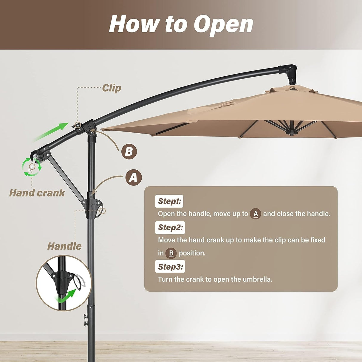 Simple Deluxe 10ft Offset Umbrella Cantilever Patio Hanging Umbrella with Crank & Cross Base Suitable for Garden, Lawn, Tan Simple Deluxe