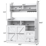 VVFLU Hutch Storage Buffet Cabinet with Drawers, and Charging Station, Coffee Bar Cabinet with Barn Doors, Wine Rack and Hooks, White Wood Sideboard Buffet for Kitchen, Dining Room, 54.5" High VVFLU
