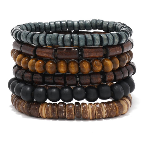 JAVMOO Wooden Beads Bracelet for Men Leather Wrap Hemp Cords Wood Beads Ethnic Tribal Bracelets Wooden Wristbands JAVMOO
