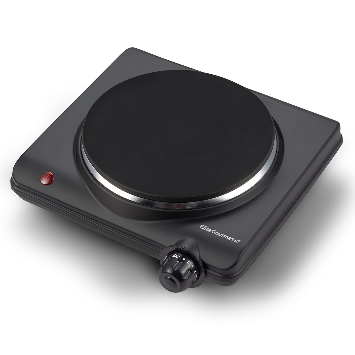 Elite Gourmet ESB-301BF Countertop Single Cast Iron Burner, 1000 Watts Electric Hot Plate, Temperature Controls, Power Indicator Lights, Easy to Clean, Black Elite Gourmet