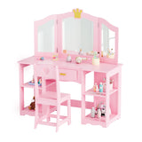 JOYMOR Kids Vanity Table and Chair Set, 2 in 1 Princess Vanity, Girls Vanity Storage Cabinet w/Tri-Folding Mirror, Beautiful Holiday, Birthday Gifts (Pink) JOYMOR