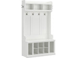 Bush Furniture Woodland 40W Hall Tree and Shoe Storage Bench with Shelves in White Ash, Cubbies and Coat Hooks for Foyer, Mudroom, or Entryway Bush Furniture