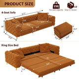 Tabaray 97.7'' Pull Out Sofa Bed King, Chesterfield Velvet Sleeper Sofa, Convertible L-Shaped Futon Couch, Tufted Back, Ottoman, Deep Seat Loveseat Couches for Living Room, Apartment, Orange Tabaray