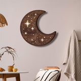 Wooden Moon Wall Art Decor, Boho Wooden Moon Phase Stars LED Lamp Wall Hanging Decor Sign, Wood Carving LED Night Light Wall Sculptures, 3D Home Wall Art Decoration for Kids Bedroom Living Room (A) Jocaluyia