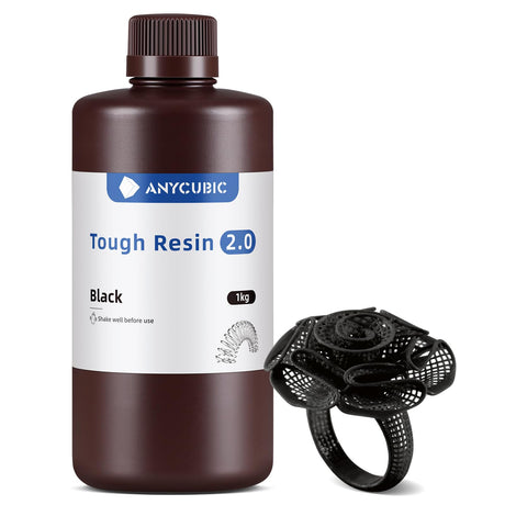 ANYCUBIC Tough 3D Printer Resin 2.0, Tough Resin with High Hardness and High Precision, 365-405nm Fast Curing 3D Resin for 4/8/12/16K LCD/DLP/SLA Resin 3D Printing (Black, 1kg) ANYCUBIC