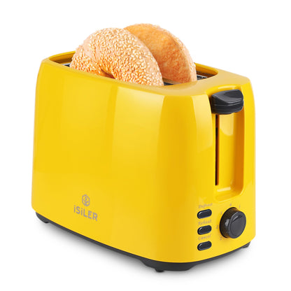 iSiLER 2 Slice Toaster, 1.3 Inches Wide Slot Bagel Toaster with 7 Shade Settings and Double Side Baking, Removable Crumb Tray, Defrost Cancel Function Yellow