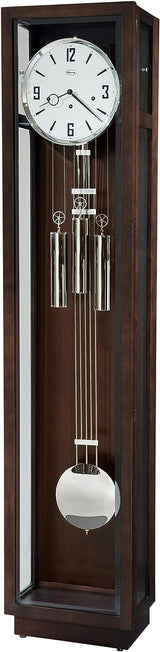 Howard Miller Ridgeway Curry Floor Clock II, Arabic Numerals with Manhattan Finish Adjustable Levelers | Chrome Grid Pendulum Single-Chime Movement Grandfather Clocks for Bedroom & Living Room Howard Miller