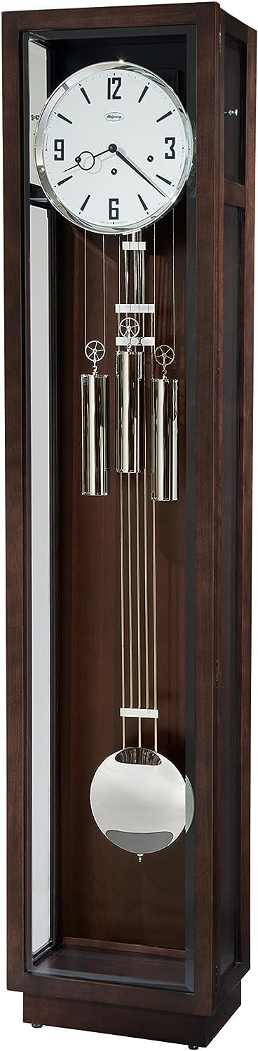 Howard Miller Ridgeway Curry Floor Clock II, Arabic Numerals with Manhattan Finish Adjustable Levelers | Chrome Grid Pendulum Single-Chime Movement Grandfather Clocks for Bedroom & Living Room Howard Miller