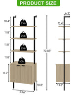 Yusong 73" Tall Bookshelf with Cabinet, Industrial Ladder Wall Mount Shelf Bookcase with Wood and Metal Frame, Plant Shelf Wall Storage Display for Living Room Bedroom, Wavy Light Ivory Yusong