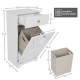 SOLIDEE Free Standing Kitchen Bathroom Tilt Out Laundry Hamper Storage Cabinet with Drawer, White SOLIDEE
