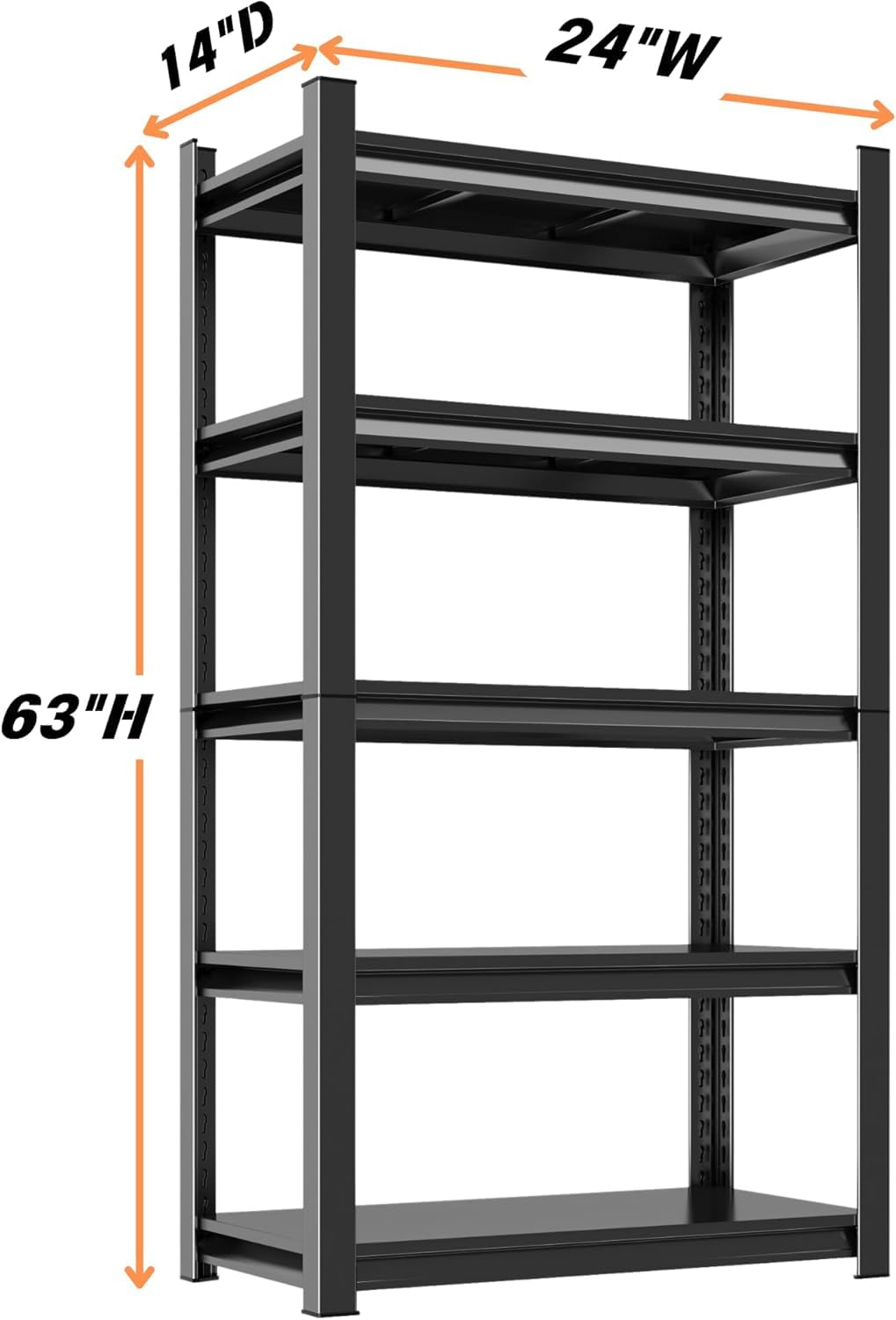 Notmise Garage Shelving, Heavy Duty 5-Tier Steel Shelf 3000Lbs, Adjustable for Warehouse/Basement, Black(63" H x 24" W x 14" D) Notmise