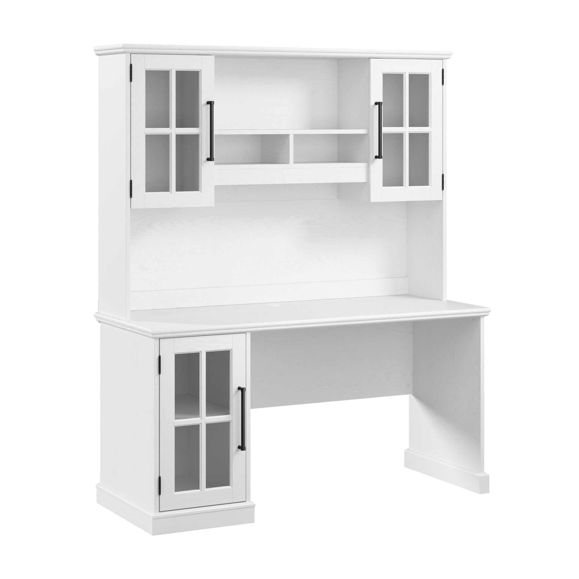 Bush Furniture Westbrook 60W Computer Desk with Hutch in White Ash | Farmhouse Desk for Home Office Workspace - WoodArtSupply