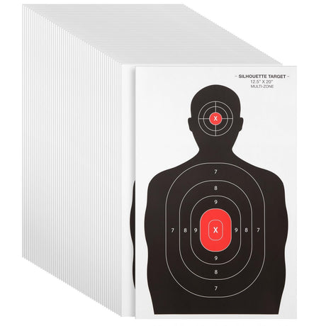 Juvale 50 Pack Paper Shooting Targets for Range, Bulk for Hunting, Silhouette with Red Bullseye (14x22 in) Juvale
