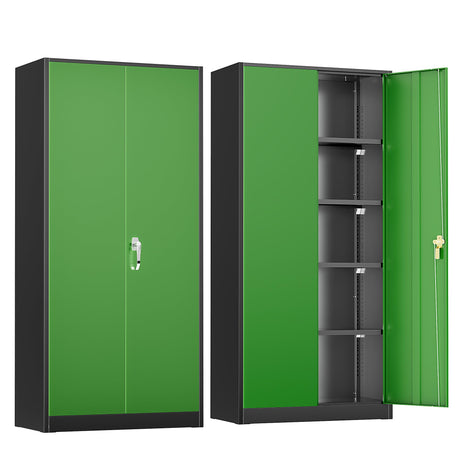 Greenvelly Metal Garage Storage Cabinet,72" Steel Locking Garage Storage Cabinet with Doors and Shelves,Metal Office Storage Cabinet for Home,School,Garage(Black Green 36" W x18 D) Greenvelly