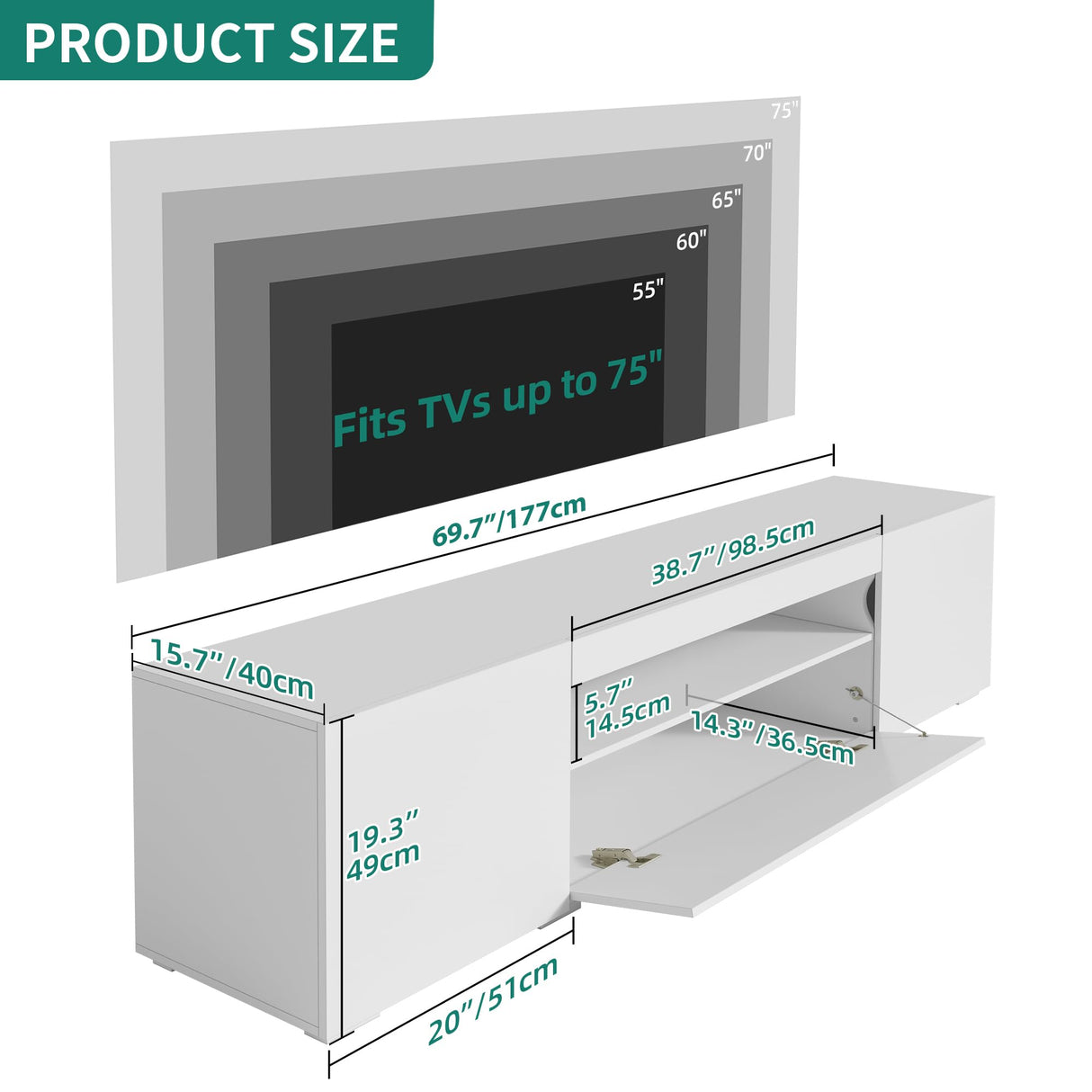 YITAHOME TV Stands for Living Room, 75 inch TV Stand, Entertainment Center with Storage, Modern Television Stands, Led TV Stand, High Glossy Gaming Media Stand, White YITAHOME