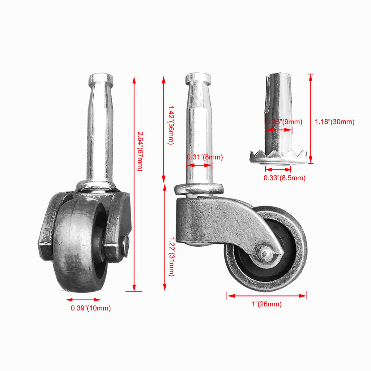 LUXUFUL 1" Swivel Stem Ball Caster Wheel, Zinc Alloy Castor for Furniture Socket Type Mounting Stem, Antique Brass, 353lbs, Pack of 4 LUXUFUL