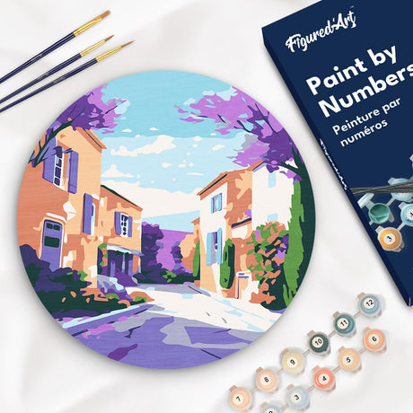 Figured'Art Paint by Numbers Kit for Adults on Wood Slice, 11.8in Diameter - Provence Spring - Craft Art Painting DIY Canvas Figured'Art
