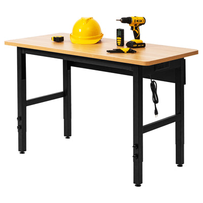 48" Adjustable Workbench with Power Outlets, Work Table for Garage, 2000 LBS Capacity Hardwood Work Bench, Heavy Duty Table for Workshop, Office, Garage, Home