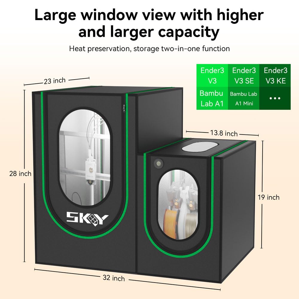 2 in1 3D Printer Enclosure with Storage Box LED Light,Thermo-Hygrometer, Fireproof Dustproof Tent Constant Temperature Protective Cover 820*600*720mm for Bambu Lab A1,A1 Mini,Ender3 Series, E - WoodArtSupply