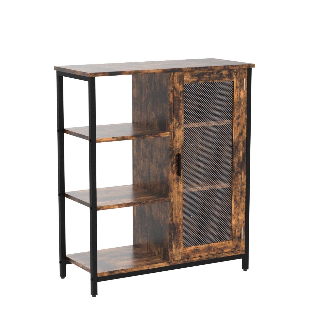 LVSOMT Industrial Farmhouse Buffet Cabinet with Storage and Adjustable Shelves - Brown Coffee Bar Table - WoodArtSupply