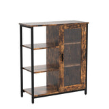 LVSOMT Industrial Farmhouse Buffet Cabinet with Storage and Adjustable Shelves - Brown Coffee Bar Table LVSOMT