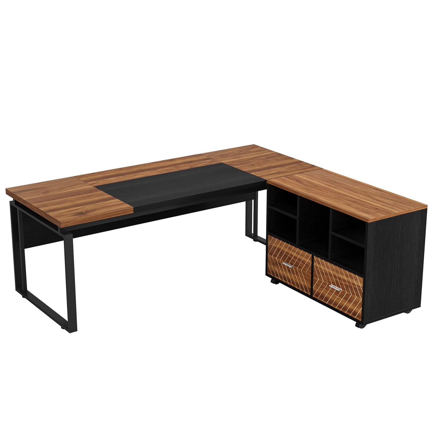 Tribesigns L-Shaped Executive Desk with Reversible File Cabinet, 63" Office Desk with Storage Drawers, L-Shaped Computer Desk with Drawer Cabinet for Hanging Letter Size Files (Walnut & Black - WoodArtSupply