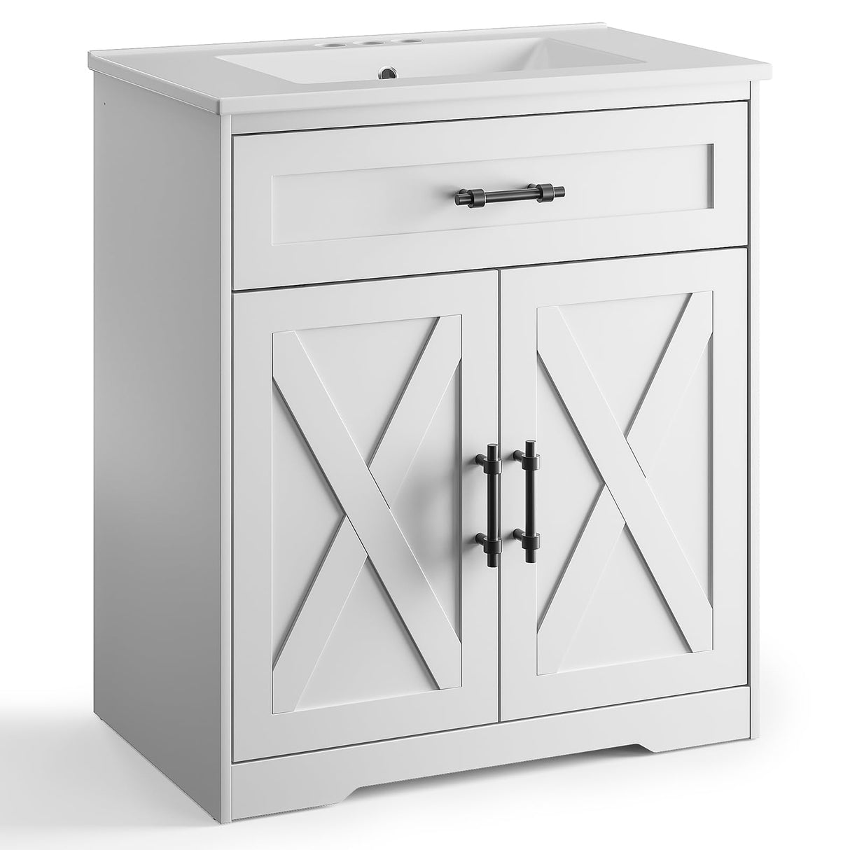 Amada 30″ Bathroom Vanity with Ceramic Sink, Farmhouse Undermount Vanity Sink Cabinet with 2 Doors and 1 Drawer, Free Standing Bathroom Storage Cabinet with Sink Combo Set, White AMADA HOMEFURNISHING