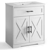 Amada 30″ Bathroom Vanity with Ceramic Sink, Farmhouse Undermount Vanity Sink Cabinet with 2 Doors and 1 Drawer, Free Standing Bathroom Storage Cabinet with Sink Combo Set, White AMADA HOMEFURNISHING