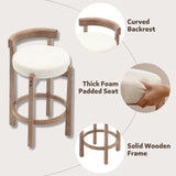 DUOMAY Modern Bar Stools Set of 2, 26" Counter Height Stools, Armless Round Wood Barstools Kitchen Island Stool with Linen Seat for Home Bar Coffee Shop, Beige DUOMAY