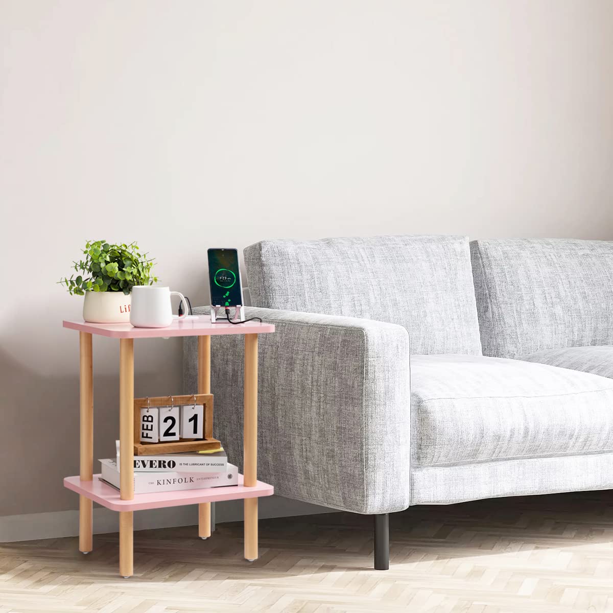 FORAOFUR Side Table with Charging Station, Small Side Table with 2 USB Ports and Outlets, Small End Tables for Small Spaces in Living Room, Bedroom & Nursery, 2 Tier Small Nightstand FORAOFUR