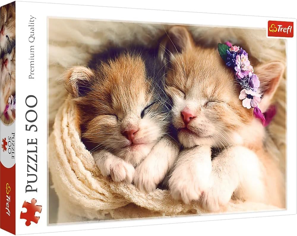 Trefl Sleeping Kittens 500 Piece Jigsaw Puzzle Red 19"x13" Print, DIY Puzzle, Creative Fun, Classic Puzzle for Adults and Children from 10 Years Old Trefl