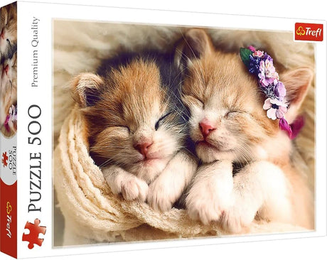 Trefl Sleeping Kittens 500 Piece Jigsaw Puzzle Red 19"x13" Print, DIY Puzzle, Creative Fun, Classic Puzzle for Adults and Children from 10 Years Old Trefl