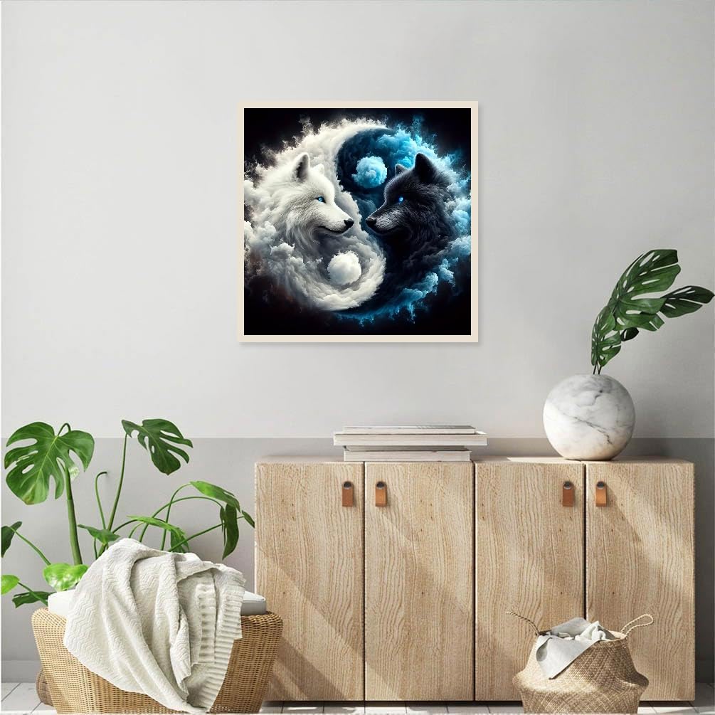 JFYHAB DIY 5D Fox Diamond Painting Kits for Adults Diamond Art Taichi Fox Diamond Painting Full Drill Crystal Rhinestone Embroidery Craft Kits White Black Fox for Home Wall Decor Gifts 12x12inch JFYHAB