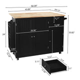 HLR Kitchen Island with Storage, Rolling Kitchen Island on Wheels with Drop-Leaf Bar Countertop, Island Table for Kitchen with Side Open Spice Rack and Tower Rack, Extra Storage for Kitchen HLR