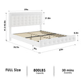 Keyluv Modern Floating Bed Frame with Adjustable LED Lights and Upholstered Leather Headboard - White Keyluv