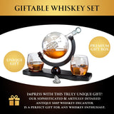 Whiskey Decanter Globe Set with 2 Etched Whiskey Glasses - Gifts for Men Dad, Anniversary Birthday House Warming for Liquor Scotch Bourbon Vodka Gift for Him Husband - 850ml Ship Decanters The Wine Savant