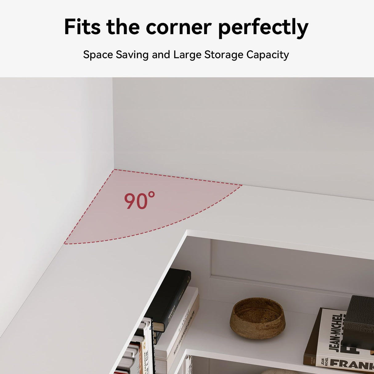 oneinmil Bookcase 6 Tiers with Baffles, 35.2" Large Corner Bookshelf, Storage Display Rack for Living Room Home Office, White oneinmil