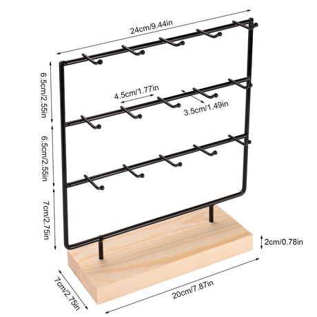 shidaishiye Earring Display Stand for Selling, Wood Earring Rack Tower Display Holder Stand (3 Tier,15 Hooks, Black) shidaishiye