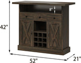 Farmhouse Home Bar Unit with 4-Tier Storage, 52 Inch Home Bar Table with 3 Drawers and 9 Wine Racks, Wine and Liquor Cabinet with Barn Door and Footrest, Indoor Bars for Home (Dark Oak) 4ever2buy