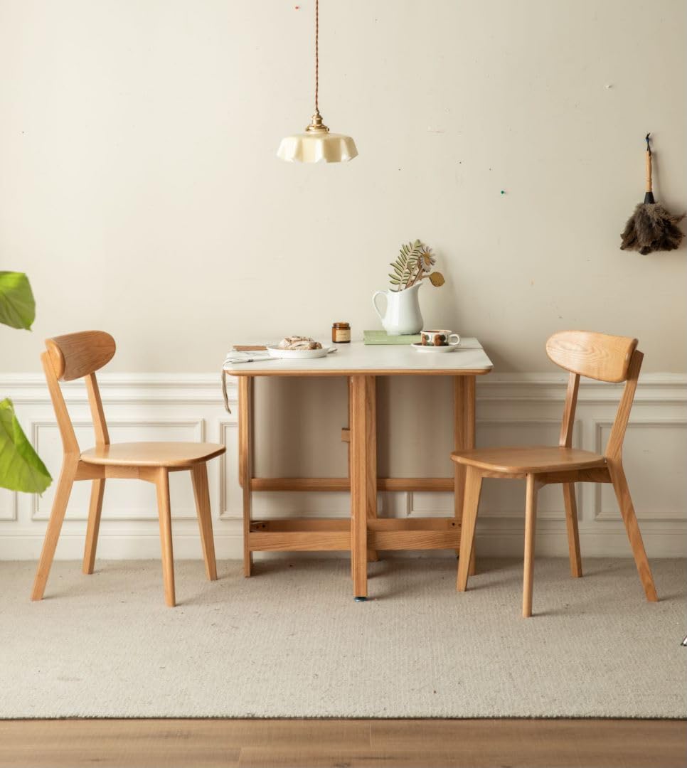 Grewood 100% Solid Oak Wood Dining Chairs Set of 2, Mid Century Modern with Wide Rounded Backrest, Chairs for Dining Room, Kitchen Chairs, Original Wood Color Grewood