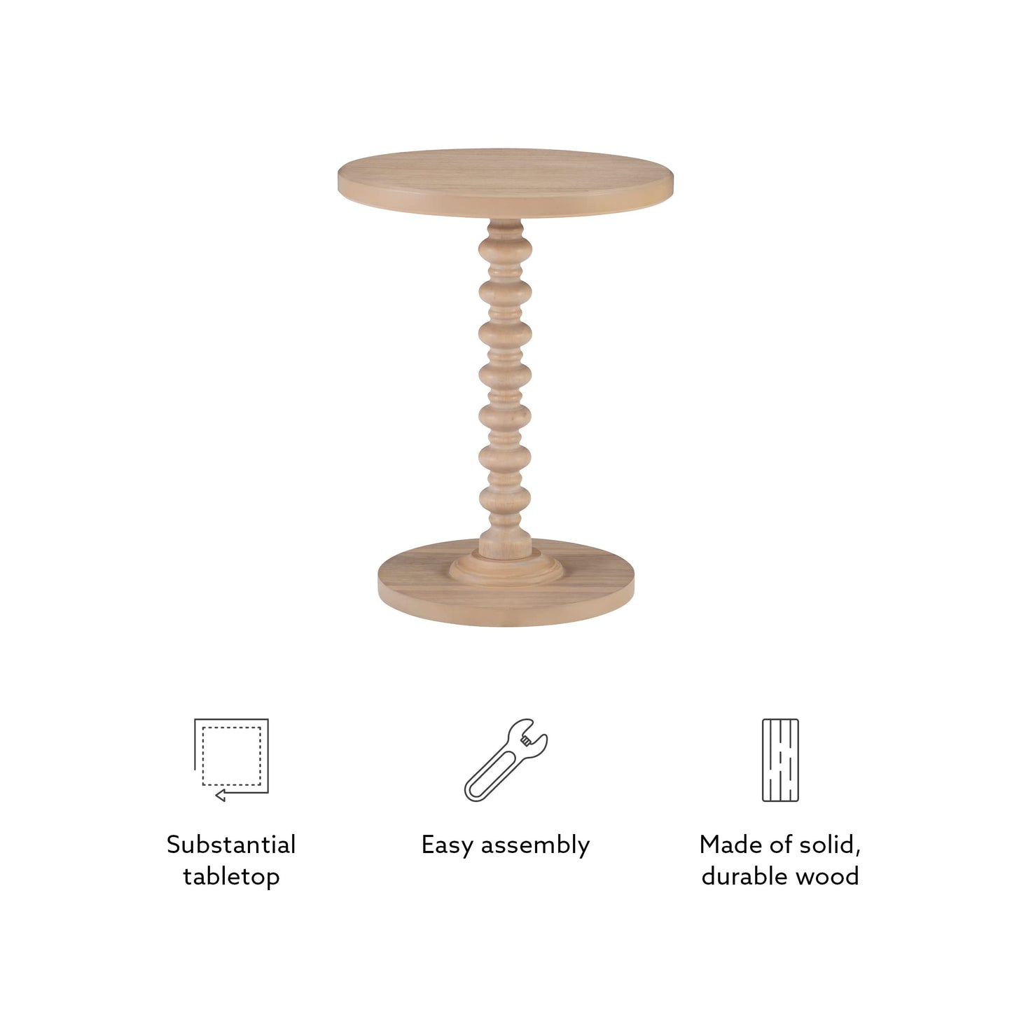 Powell Natural Tarkin Round Wood Turned Spindle Pedestal Side Accent Table - WoodArtSupply