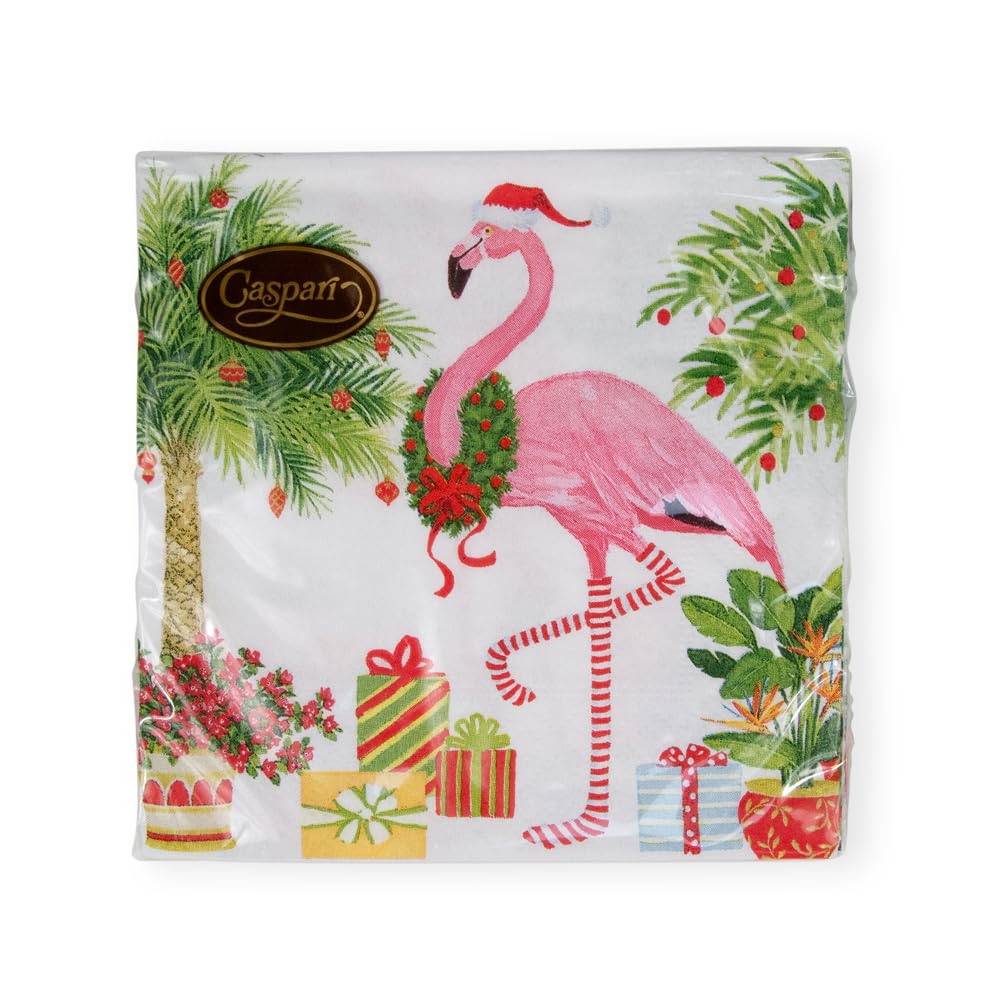 Christmas Flamingos Paper Cocktail Napkins - 20 Per Package Caspari