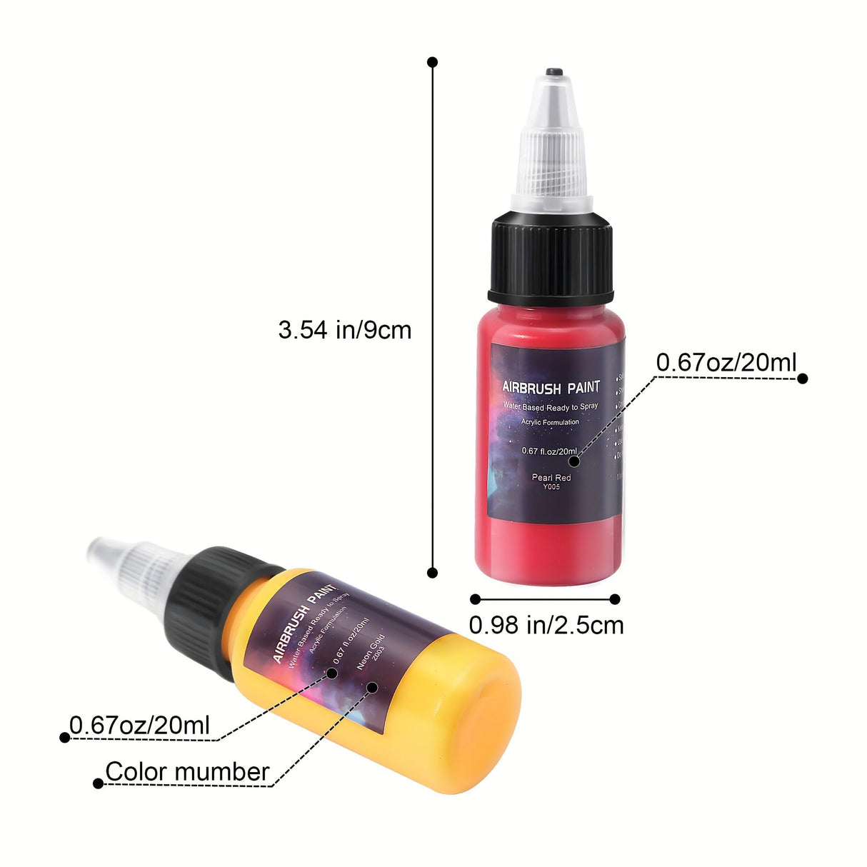 Airbrush Paint 12 Colors, Ready to Spray Airbrush Paint Set, Water-Based Acrylic Air Brush Paints for Metal, Plastic Models, Canvas, Wood, 0.67 Fl Oz/20ml EKOHERR