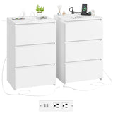 FOTOSOK White Nightstand Set of 2, 26" H White Night Stand with Charging Station, Nightstand Set 2 with USB Ports & Power Outlets, Silent Slides, Wooden End Side Table Bedside Table for Bedroom FOTOSOK