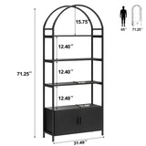Jehiatek Arched Bookshelf, Bookcase with Doors Storage, 71 Inches Tall Industrial Book Shelf with Sturdy Metal Frame, E1 Quality Boards, Freestanding Display Shelving Unit, Black Jehiatek