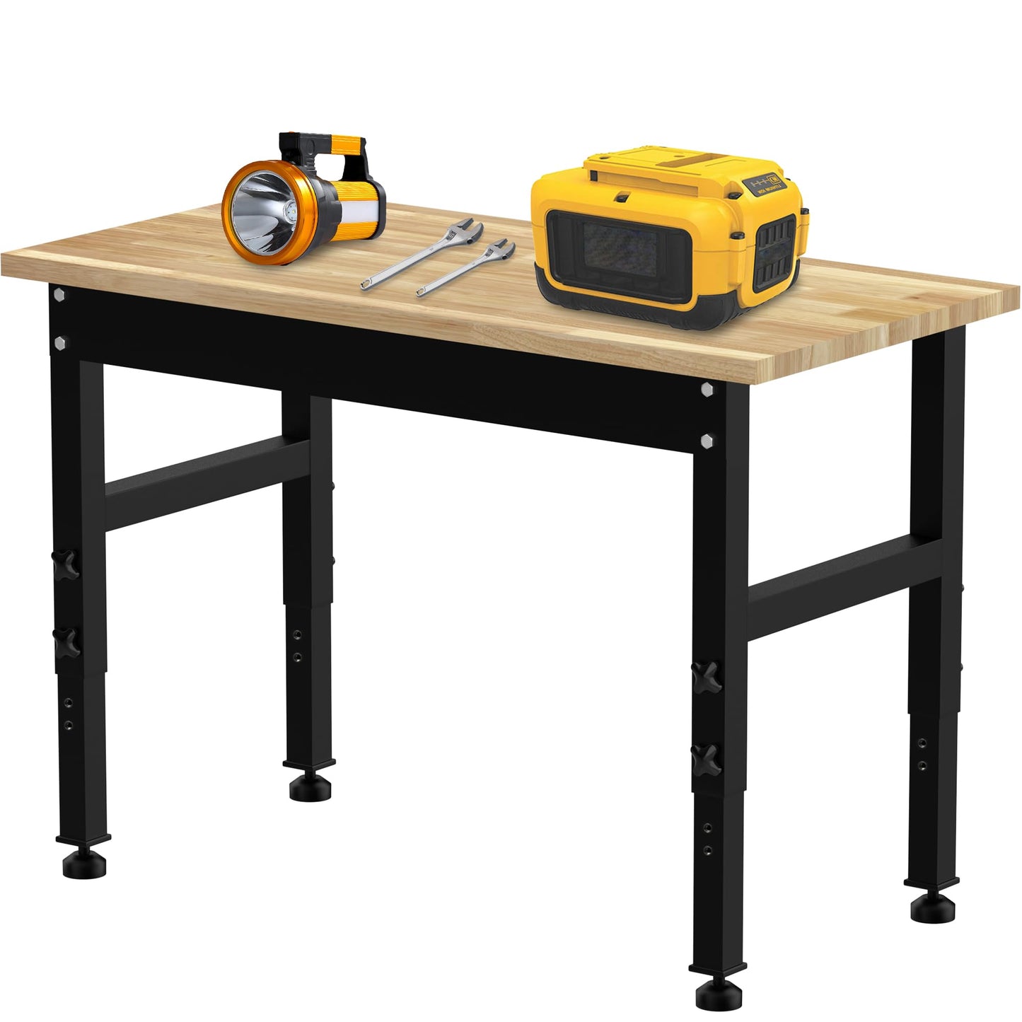 IBXFO 48" Adjustable Workbench, 2000LBS Rubber Wood Top Heavy-Duty Workstation, Suitable for Large Capacity Rubberwood Countertop Workbench for Garage, Office, Workshop