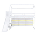 Merax White Twin Size House Loft Bed with Slide and Storage Shelves for Kids Merax
