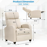 Dopinmin Recliner Chair PU Leather Reclining Sofa Lounge Home Theater Seating with Lumbar Support Overstuffed High-Density Sponge Push Back Recliners Armchair for Living Room,Beige Dopinmin