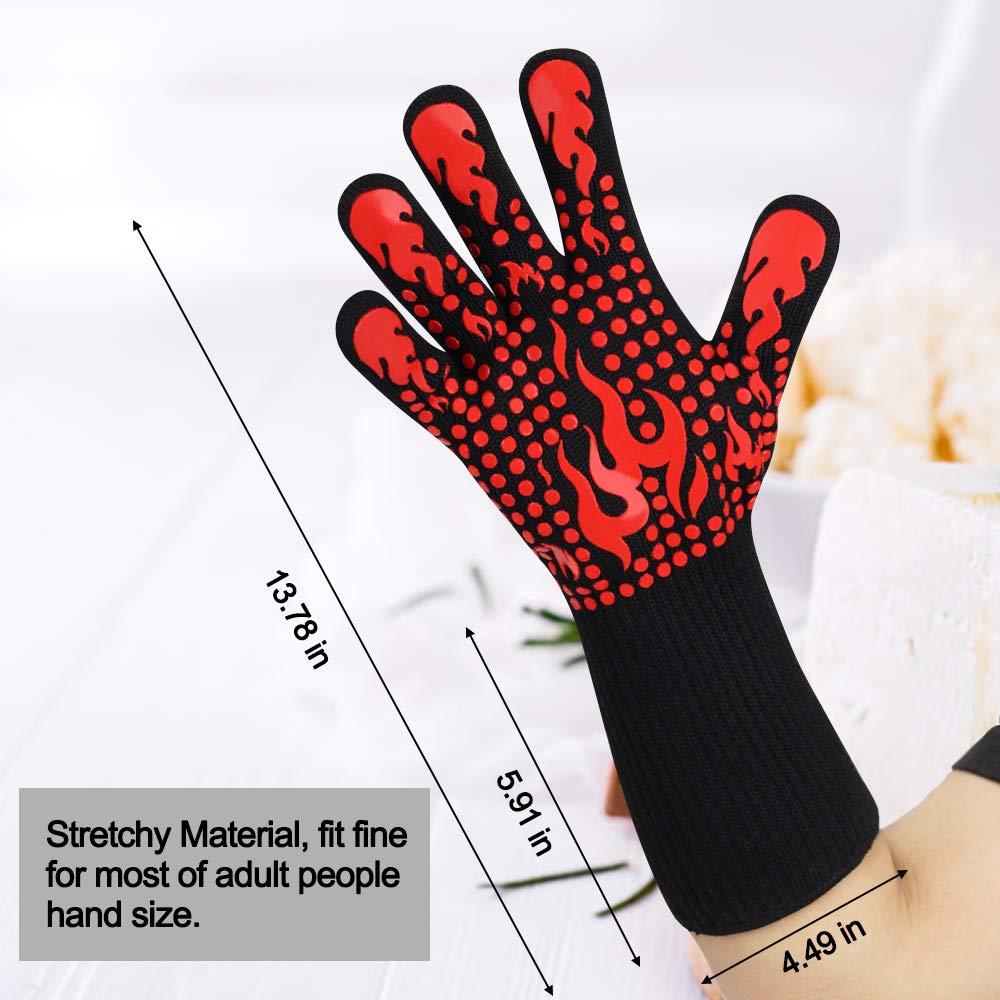 Comsmart BBQ Gloves, 1472 Degree F Heat Resistant Grilling Gloves Silicone Non-Slip Oven Gloves Long Kitchen Gloves for Barbecue, Cooking, Baking, Cutting Comsmart