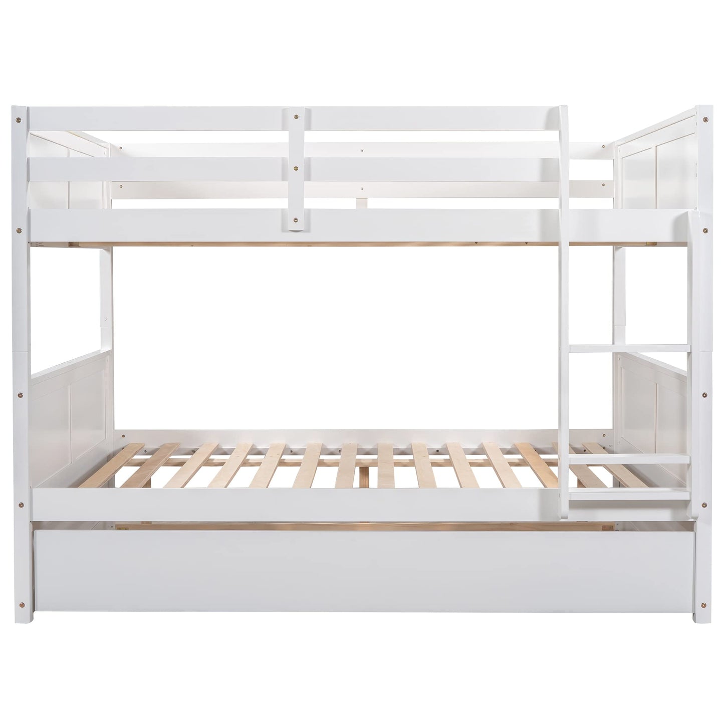 Harper & Bright Designs Full Bunk Bed with Trundle - Sturdy Solid Wood, Safety Guard Rails, and Versatile Design in White - WoodArtSupply